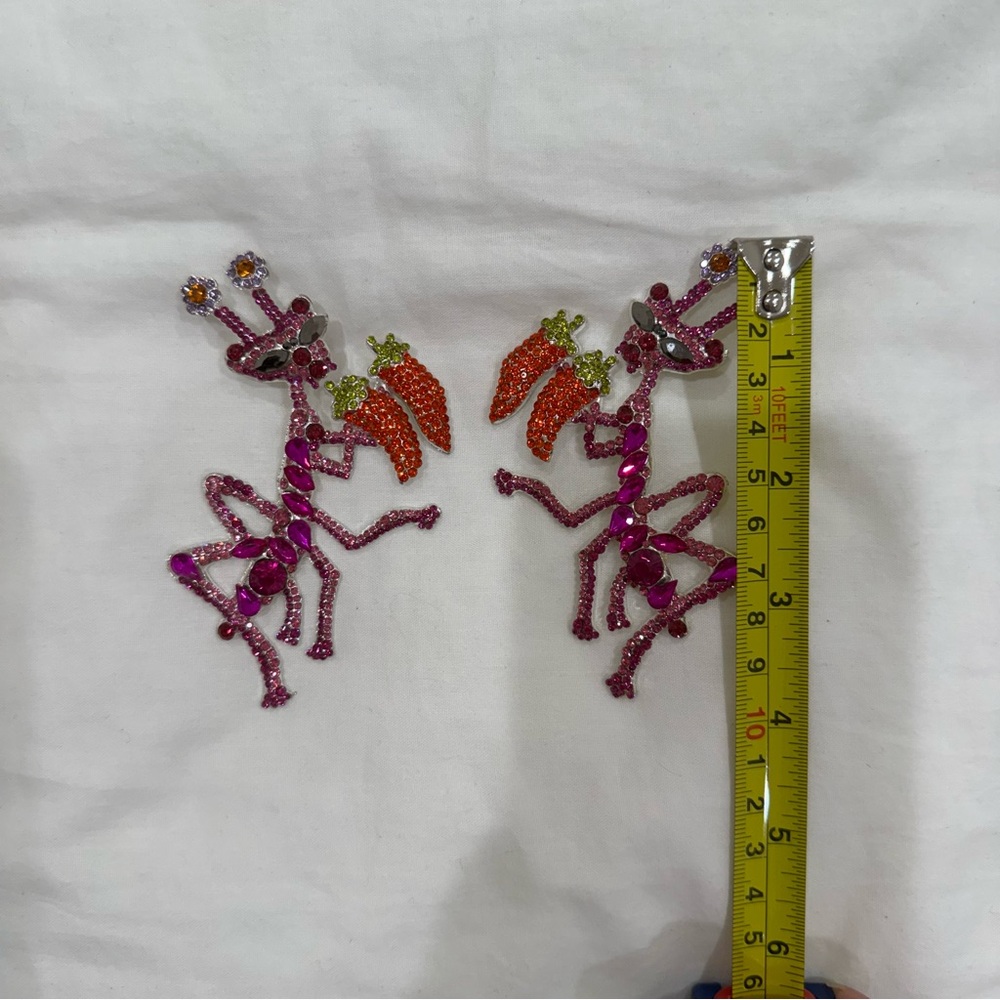 Crystal Praying Mantis Statement Earrings Pink Bi… - image 5